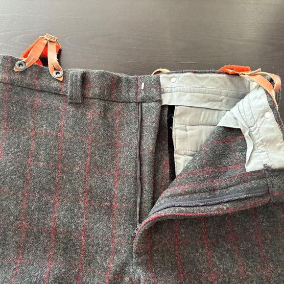 Vintage Woolrich Gray Plaid Wool Pants 38x30 USA Made w/ Original Suspenders - Picture 3 of 9